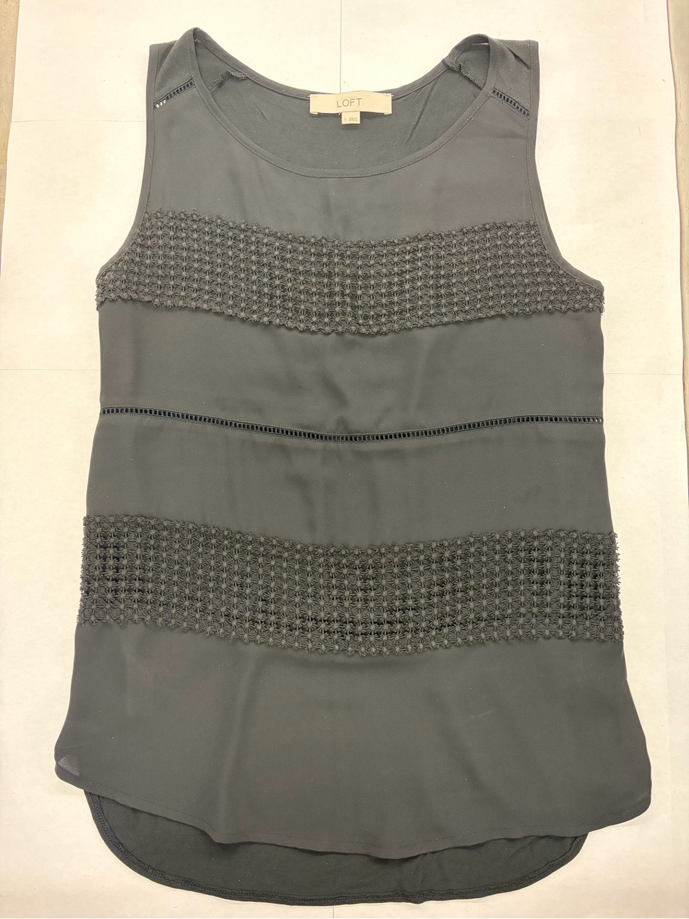LOFT Black Sleeveless Crochet-Panel Shell